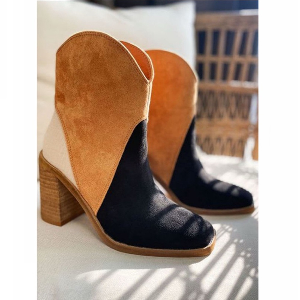 Black Color Block Suede Boot